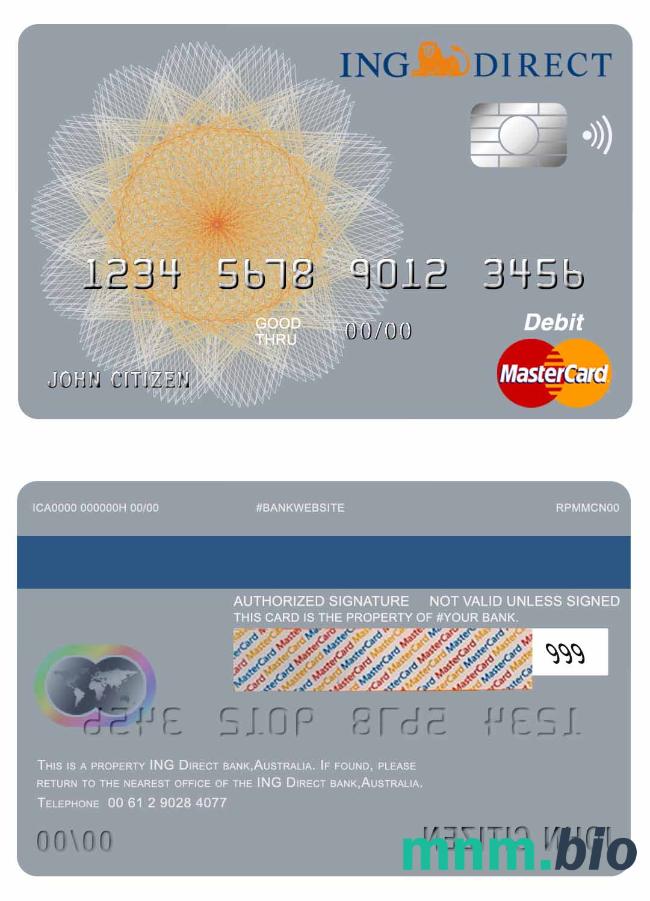Australia Ing Direct Bank przykład karty mastercard w formacie PSD